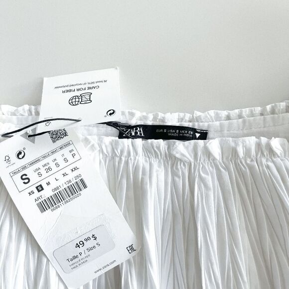 Zara Womens Blouse Off Shoulder Top Pull On Flowy Fit Classic White Small NWT - Picture 3 of 6